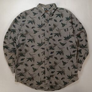 90s Eddie Bauer Thick Gray Duck Print Men's Button Down L